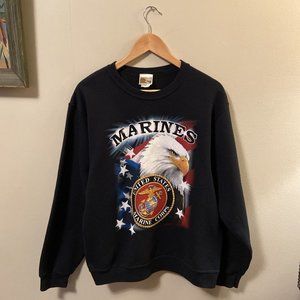 VTG Grunt Apparel U.S. MARINES Eagle Fleece Pullover Sweatshirt Medium Black